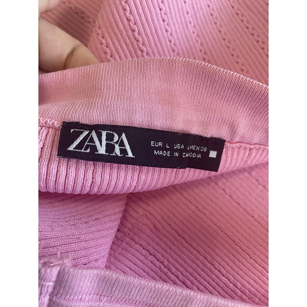 zara pink ribbed cardigan skirt set gold buttons sz L classic DC lady jacket - Picture 10 of 10
